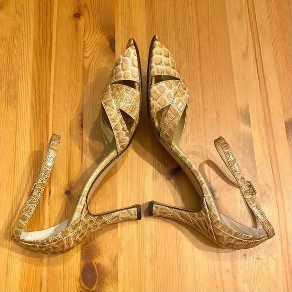 Varda Jenny B New York Designer Croc Leather Heel Sandals Corpcore Officecore - Picture 9 of 11